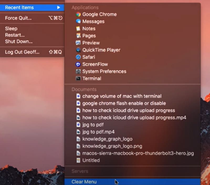 Cancella menu
