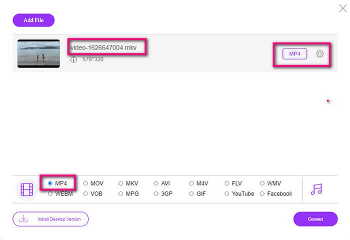 PlayMkv Tria un format