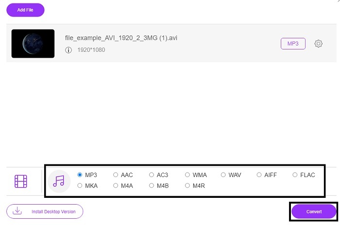 AVIをMP3に変更します