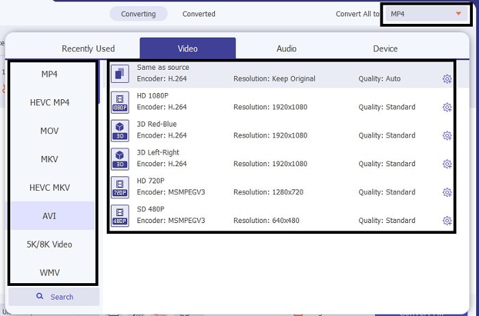 Menu Drop Down Pilih Format