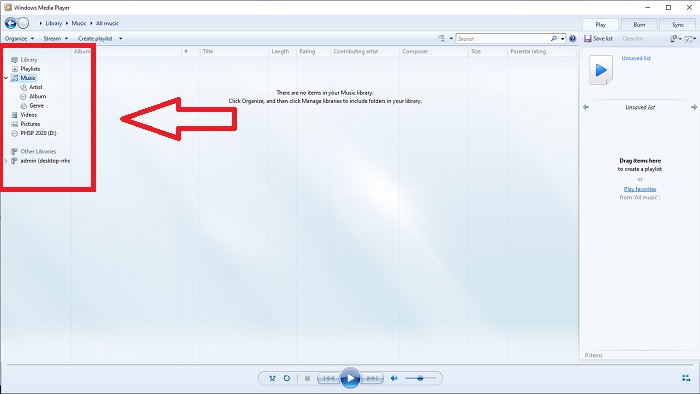 เปิด Windows Media Player