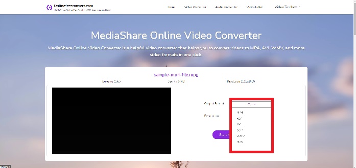 Proceso de conversión Online Free Convert