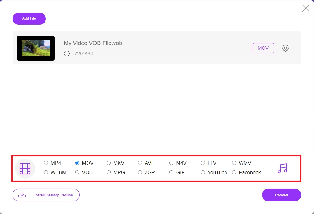 convert vob file to mov