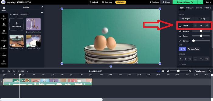 Kapwing отрегулировать скорость