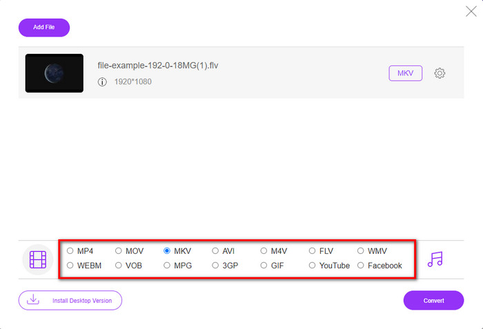 Choisissez les formats MKV