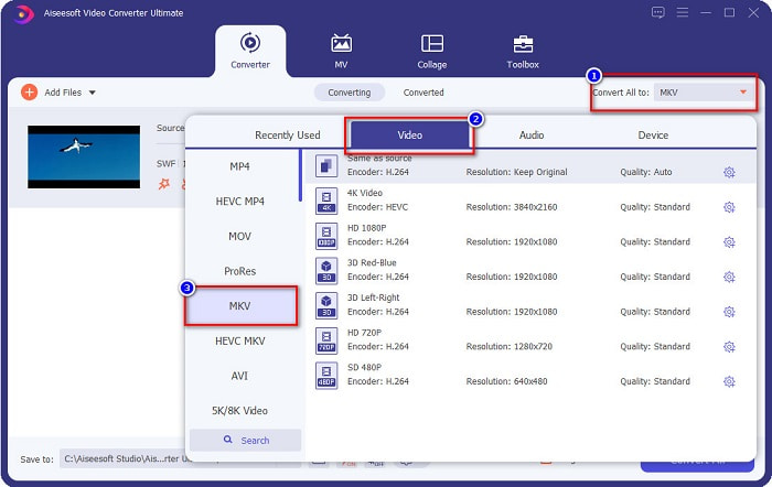 Seleccionar archivo MKV