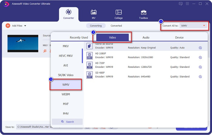 فایل های WMV را انتخاب کنید