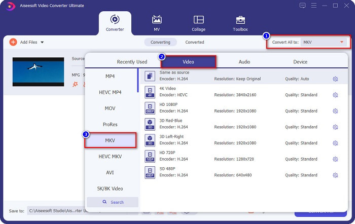 Selezione dei formati di output