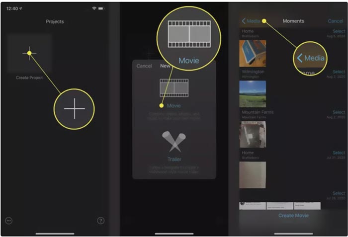 Crea progetto in iMovie su iPhone