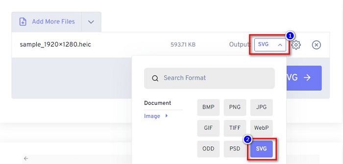 Fare clic su Formato di output