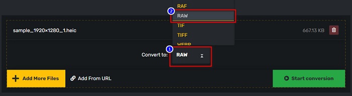 Napsauta Raw Format