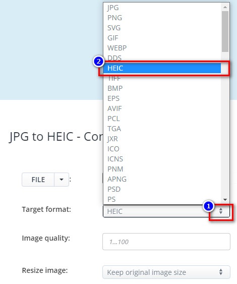 Velg HEIC-format