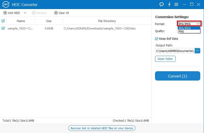 Seleziona il formato di output