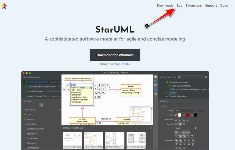 Klik op Kopen op StarUML