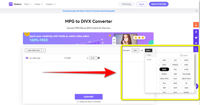 Opciones de formato de conversión