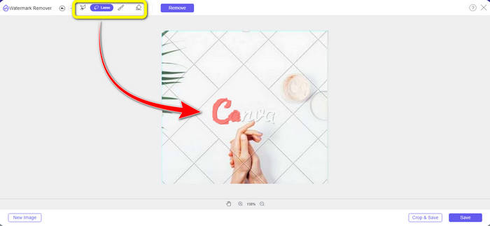 Lasso เน้นลายน้ำ Canva