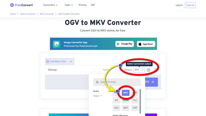 Selecteer Conversie-uitvoer