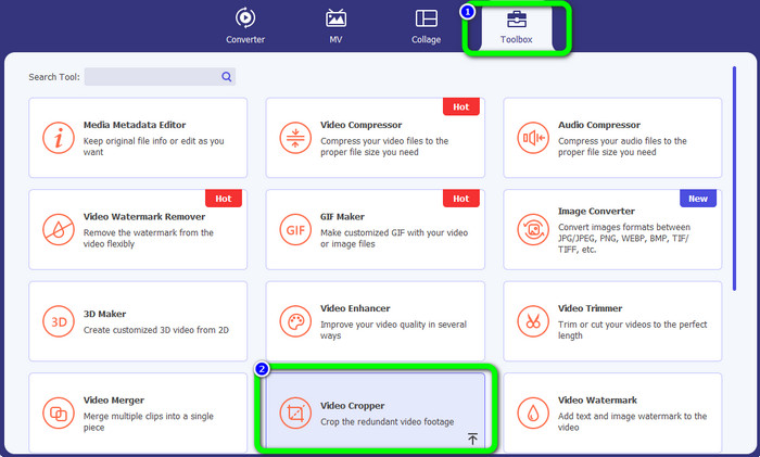 टूलबॉक्स वीडियो क्रॉपर का चयन करें