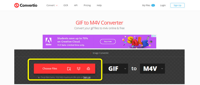 Convertio เลือกปุ่มไฟล์ GIF เป็น M4V