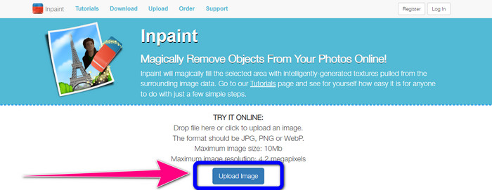 Inpaint อัพโหลดรูปภาพ