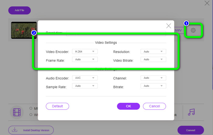 Icono de configuración Cambiar Aceptar