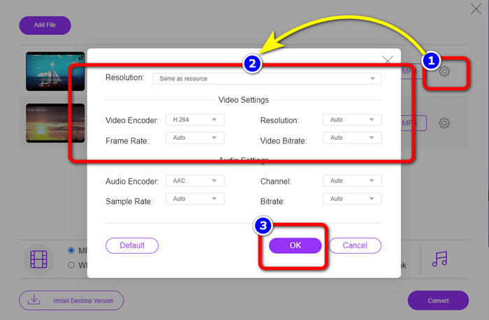 Ir a la configuración de vídeo