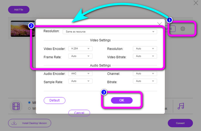 Icono de configuración 3GP en línea