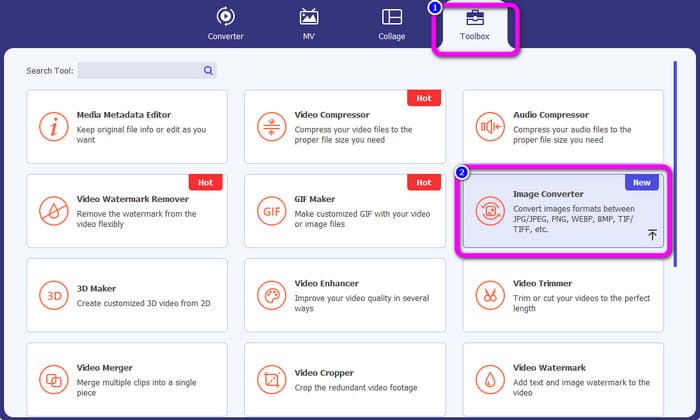 Convertitore di immagini Tool Casella degli strumenti