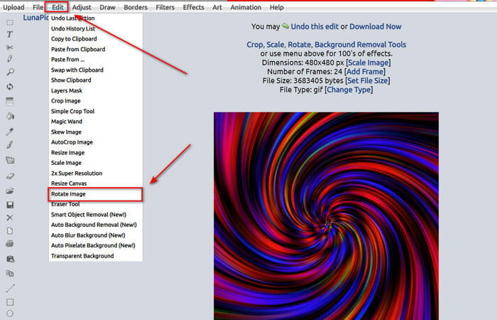 Lunapic Modifier et faire pivoter l'image