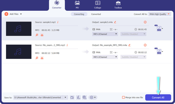 Converti file MP3 in M4A