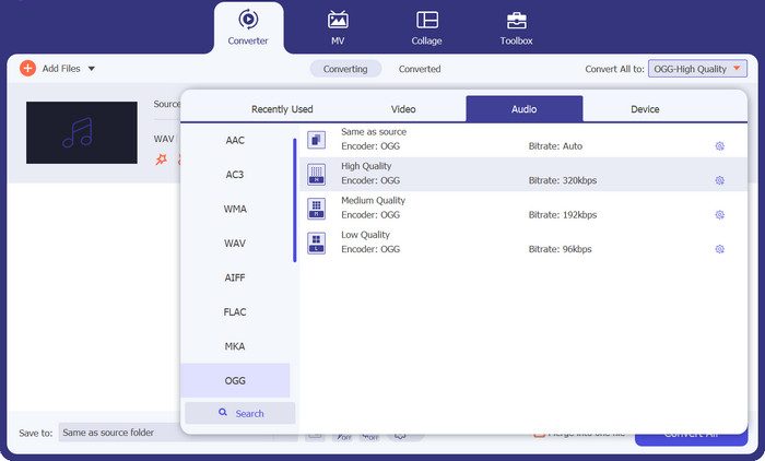 Odaberite Audio format