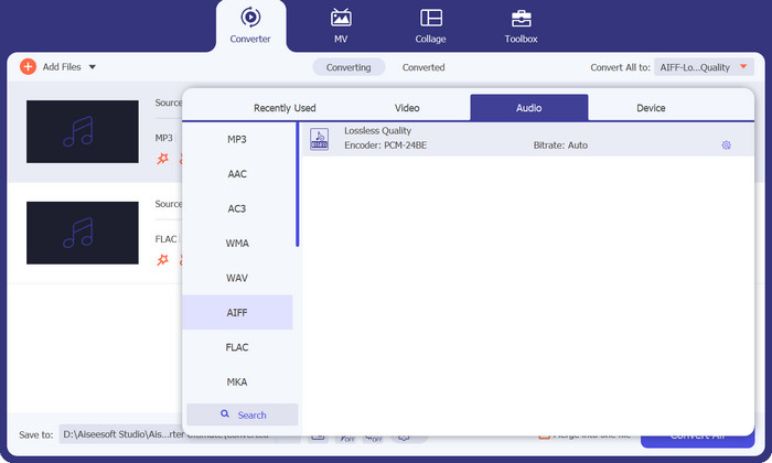 Seleziona il formato di output