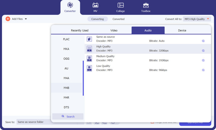 Seleziona il formato di output