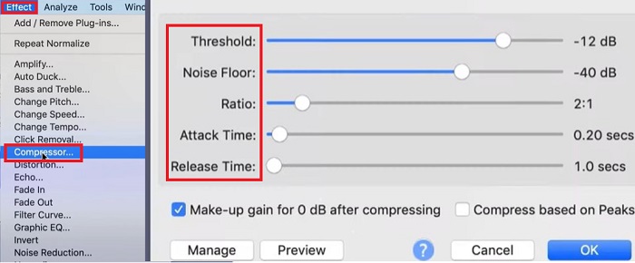 Audacia del compressore audio