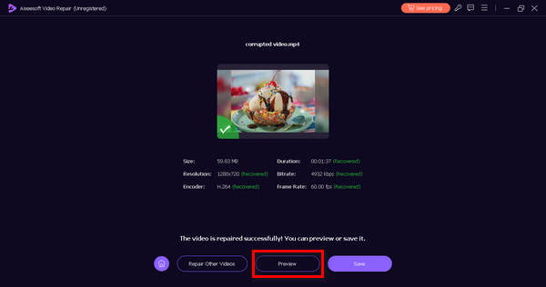 Vista previa de reparación de video de Aiseesoft