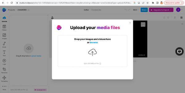 InVideo فایل های رسانه ای خود را آپلود کنید