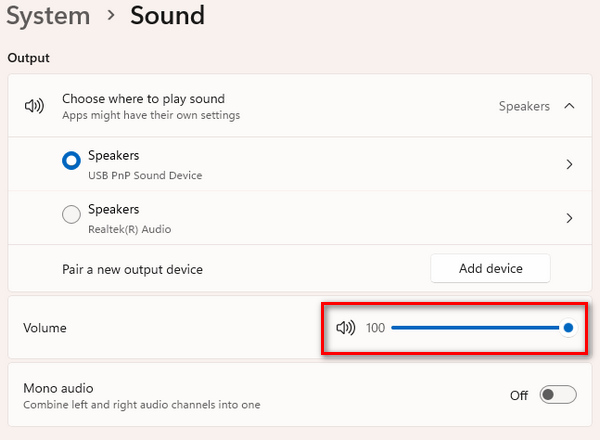 Audio Settings Output Volume