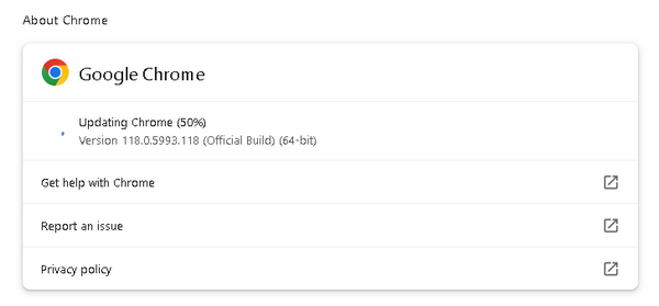 Google Chrome ब्राउज़र संस्करण अपडेट कर रहा है