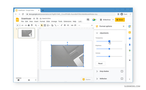 Ajustes transparentes do Google Slide