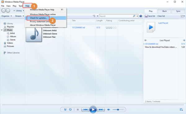 กำลังอัปเดต Windows Media Player ตรวจสอบ Player ตรวจสอบการอัปเดต