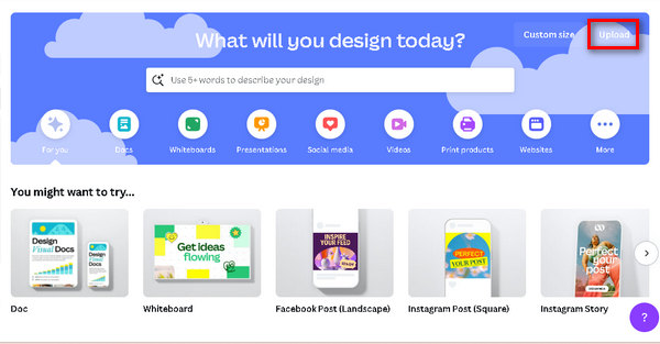Canva Click the Upload Button