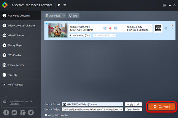 Aiseesoft Free Video Converter روی Convert کلیک کنید