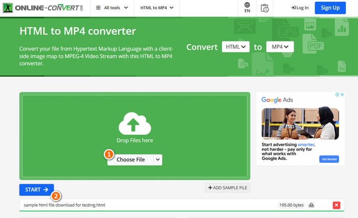 HTML MP4 Online Convert Start