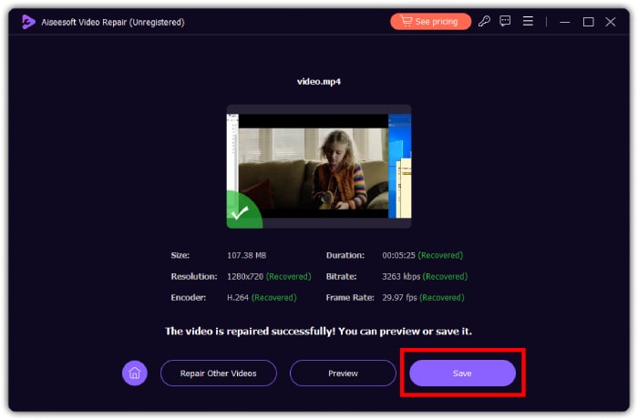 Simpan Pembaikan Video Fvc