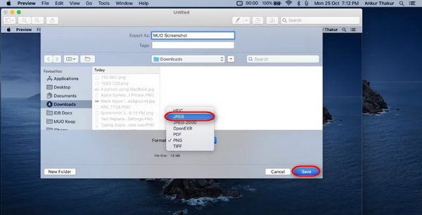 Lưu ảnh chụp màn hình Mac Preview