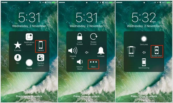 Snímek obrazovky pomocí funkce Assistive Touch