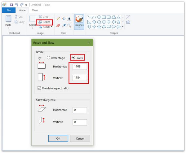 Aumentare la risoluzione dell'immagine su Pc Paint