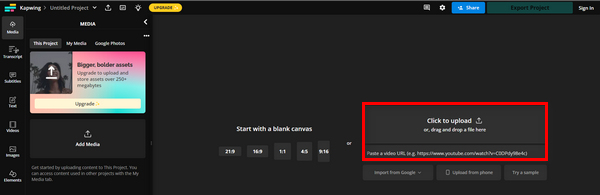 Kapwing Haga clic en Agregar video