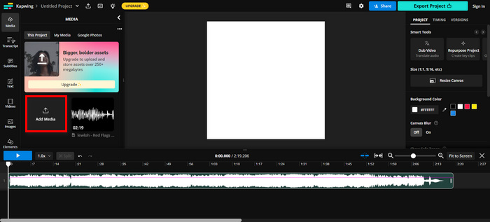 Kapwing แปลงไฟล์ Mp3 เป็น Mp4 เพิ่มไฟล์