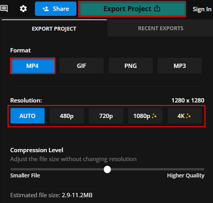 Kapwing Converter Mp3 para Mp4 Exportar